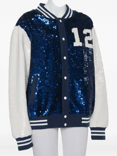 Pre-owned Ashish  Sequinned Ribbed-trim Bomber Jacket In Blue