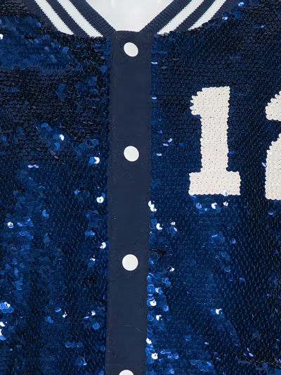 Pre-owned Ashish  Sequinned Ribbed-trim Bomber Jacket In Blue