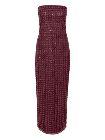 Rotate Birger Christensen Rotate Floor-length Burgundy Strapless Evening Dress With Sequined Detailing In Brown