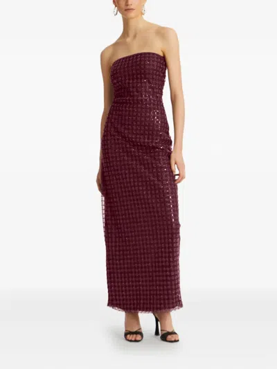 Rotate Birger Christensen Rotate Floor-length Burgundy Strapless Evening Dress With Sequined Detailing In Brown