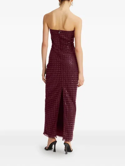 Rotate Birger Christensen Rotate Floor-length Burgundy Strapless Evening Dress With Sequined Detailing In Brown