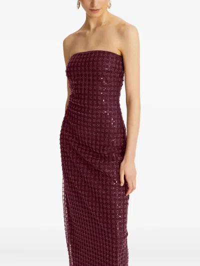 Rotate Birger Christensen Rotate Floor-length Burgundy Strapless Evening Dress With Sequined Detailing In Brown