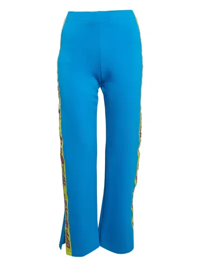 Pre-owned Off-white Logo-tape Side-slit Trousers In Blue