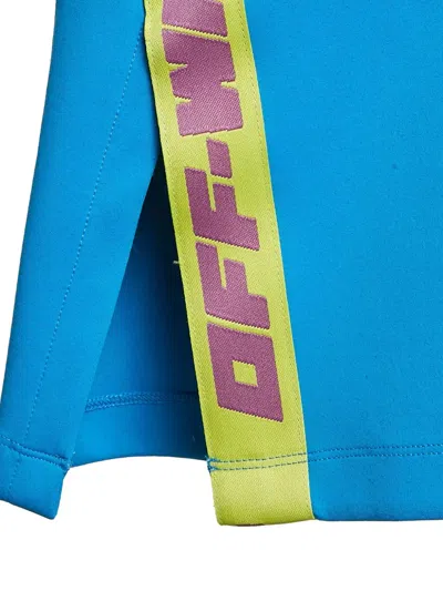 Pre-owned Off-white Logo-tape Side-slit Trousers In Blue