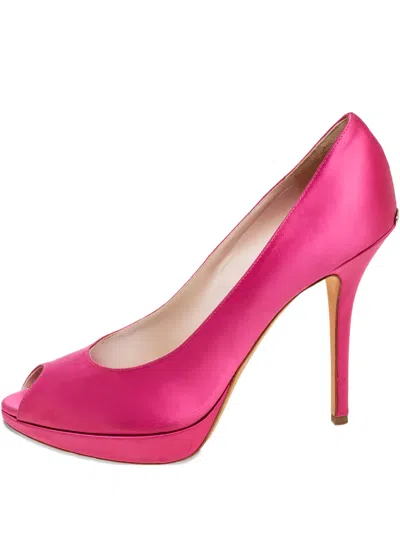 Pre-owned Dior 105mm Miss  Satin Peep-toe Platform Pumps In Pink