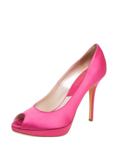 Pre-owned Dior 105mm Miss  Satin Peep-toe Platform Pumps In Pink