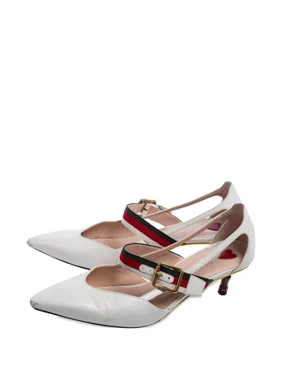 Pre-owned Gucci 55mm Unia Pointed-toe Pumps In White