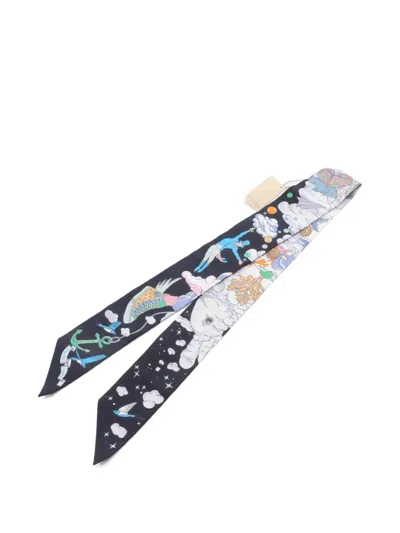 Pre-owned Hermes 2020s Sur Mon Nuage Twilly Scarf In Black