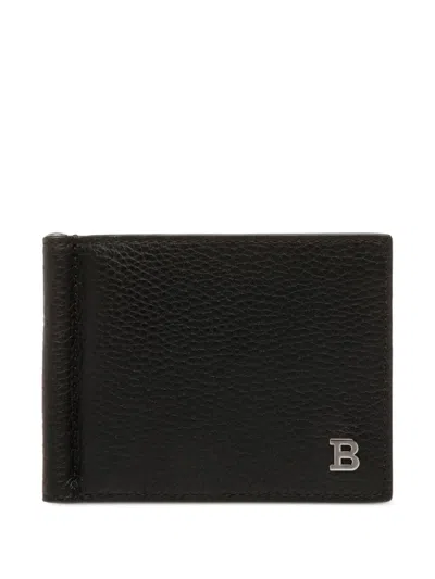 Bally Embossed Leather Money Clip Wallet In Black