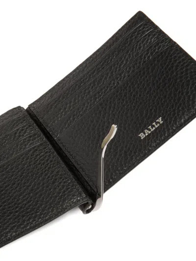 Bally Embossed Leather Money Clip Wallet In Black