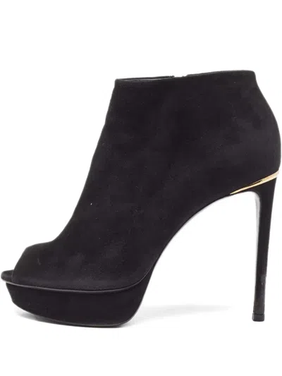 Pre-owned Louis Vuitton 120mm Suede Platform Peep-toe Ankle Boots