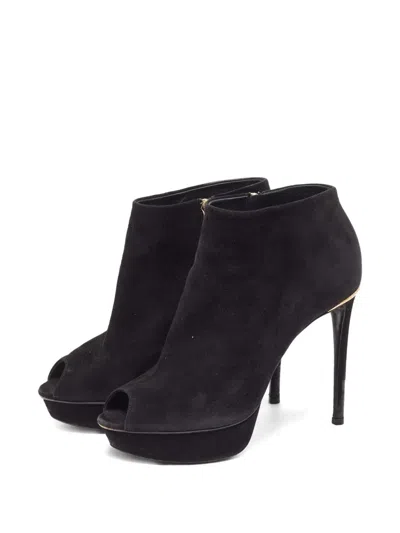 Pre-owned Louis Vuitton 120mm Suede Platform Peep-toe Ankle Boots