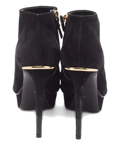 Pre-owned Louis Vuitton 120mm Suede Platform Peep-toe Ankle Boots