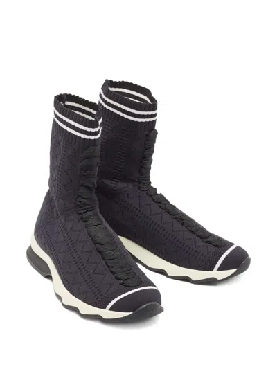 Pre-owned Fendi Lace-up Knitted Sneakers In Black