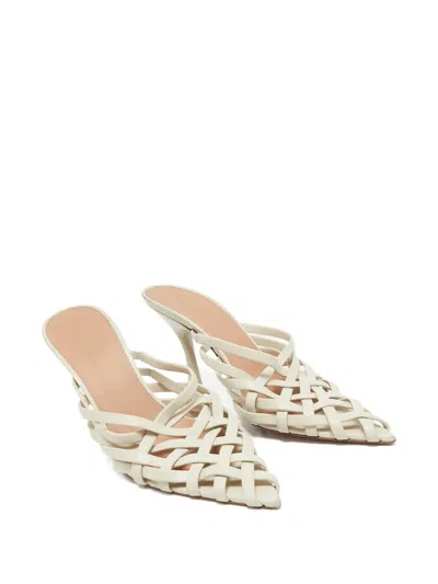 Pre-owned Malone Souliers 2024 90mm Woven Mules In Neutral