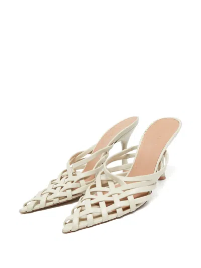 Pre-owned Malone Souliers 2024 90mm Woven Mules In Neutral
