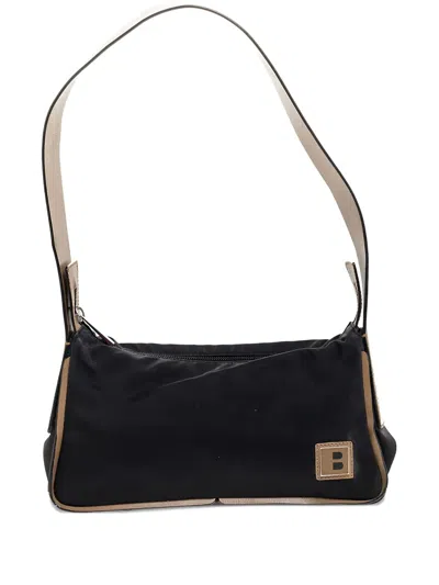 Pre-owned Bally Vintage Leather Trim Shoulder Bag In Black