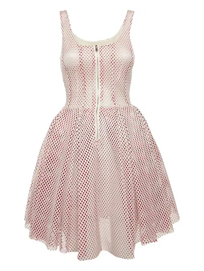 Pre-owned Maje  Mesh-panel Zip Mini Dress In White