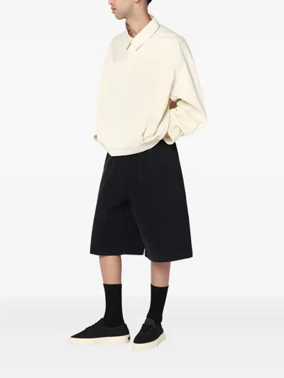 Entire Studios Collared Cotton Shirt Elasticated Hem Long Sleeves In White