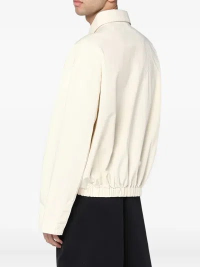 Entire Studios Collared Cotton Shirt Elasticated Hem Long Sleeves In White