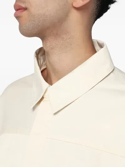 Entire Studios Collared Cotton Shirt Elasticated Hem Long Sleeves In White