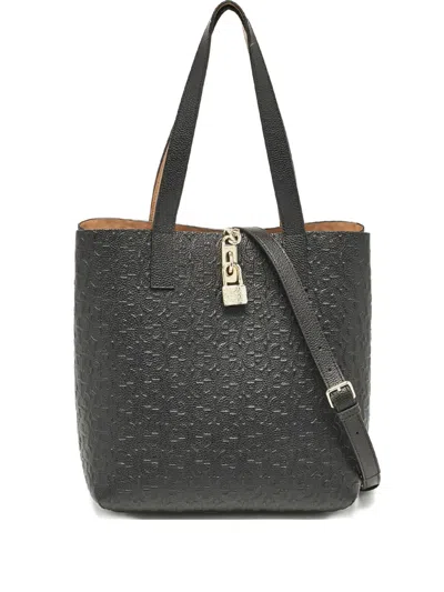 Pre-owned Aigner Vintage  Embossed-lock Tote Bag In Black