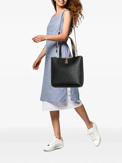 Pre-owned Aigner Vintage  Embossed-lock Tote Bag In Black