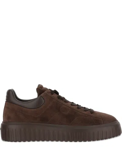 Hogan Brown Suede Sneakers With Padded Collar In Brown