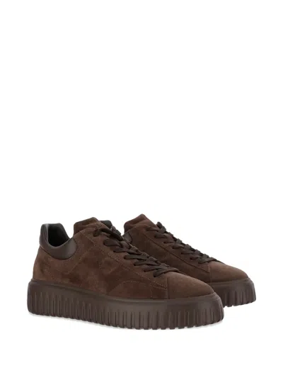 Hogan Brown Suede Sneakers With Padded Collar In Brown