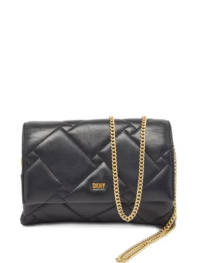 Pre-owned Dkny Vintage  Quilted Flap Clutch In Black