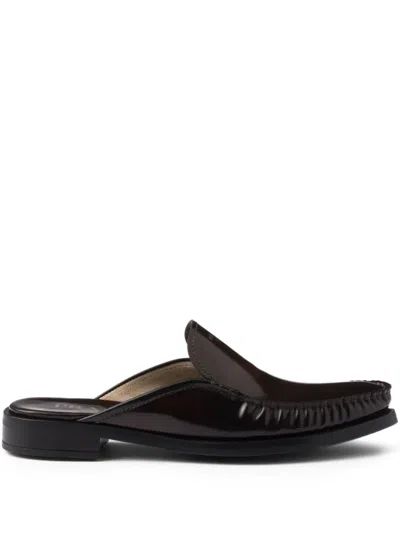 Prada Women's Brushed Leather Mules In Black