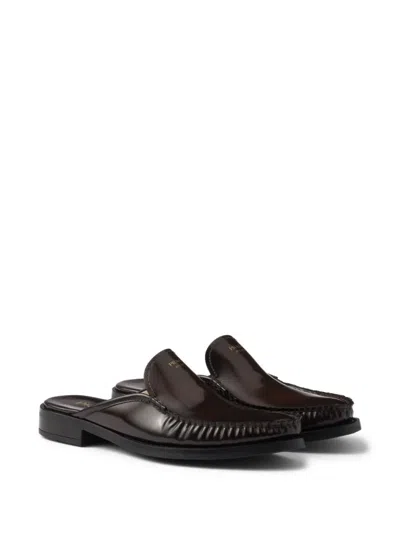 Prada Women's Brushed Leather Mules In Black
