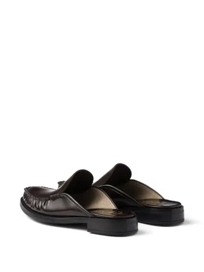 Prada Women's Brushed Leather Mules In Black
