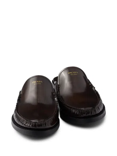 Prada Women's Brushed Leather Mules In Black