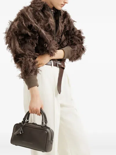 Brunello Cucinelli Brown Crossbody Bag With Removable Shoulder Strap And Padlock Pendant With Embossed Logo In Leather 