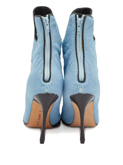 Pre-owned Manolo Blahnik 110mm Bow Ankle Boots In Blue