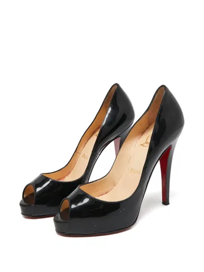 Pre-owned Christian Louboutin 115mm Very Privé Patent Leather Pumps In Black