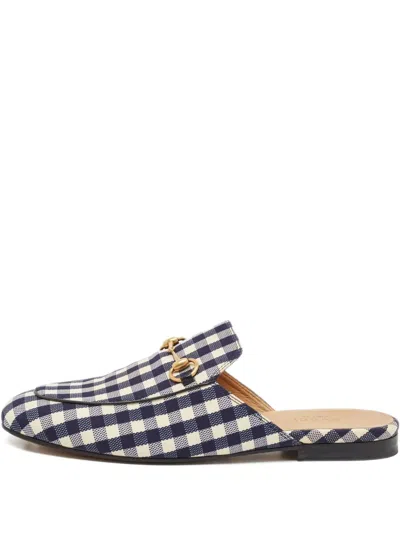 Pre-owned Gucci 2024 Gingham Horsebit Mules In Black
