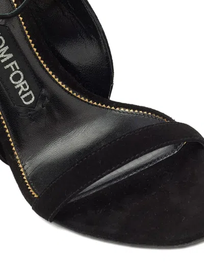 Pre-owned Tom Ford  110mm Suede Sandals In Black