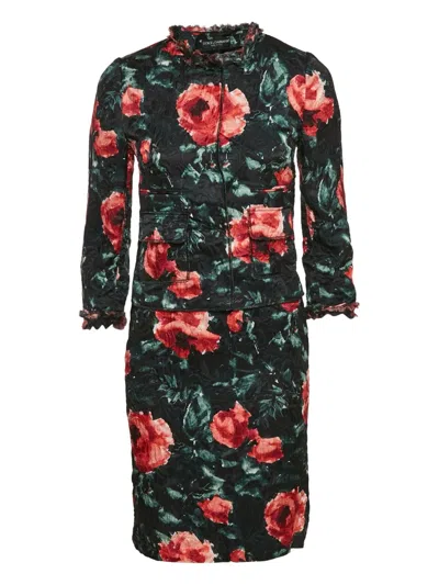 Pre-owned Dolce & Gabbana 2024 Floral-print Silk Dress (set Of Two)