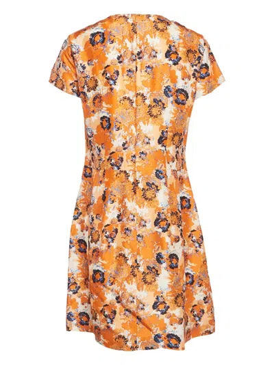 Pre-owned Hugo Boss Floral-pattern Silk Dress In Orange