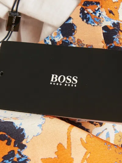 Pre-owned Hugo Boss Floral-pattern Silk Dress In Orange