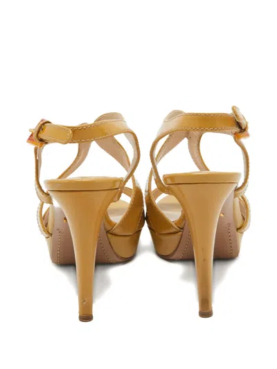 Pre-owned Prada 115mm Patent-leather Platform Sandals In Neutral