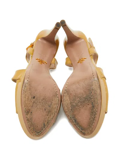 Pre-owned Prada 115mm Patent-leather Platform Sandals In Neutral