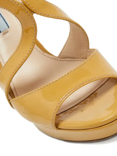 Pre-owned Prada 115mm Patent-leather Platform Sandals In Neutral