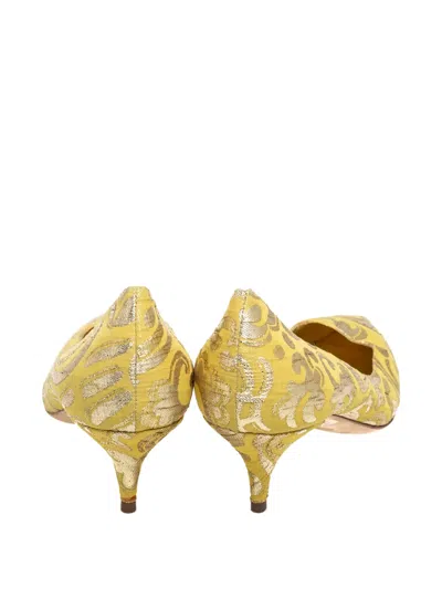 Pre-owned Dolce & Gabbana 60mm Pointed-toe Brocade Pumps In Yellow