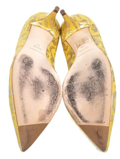 Pre-owned Dolce & Gabbana 60mm Pointed-toe Brocade Pumps In Yellow