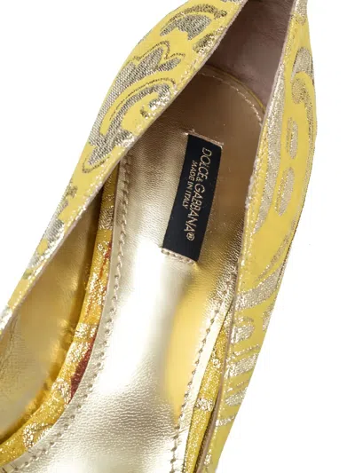 Pre-owned Dolce & Gabbana 60mm Pointed-toe Brocade Pumps In Yellow