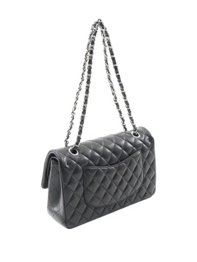 Pre-owned Chanel 2021-2022 Medium Double Flap Leather Shoulder Bag In Black