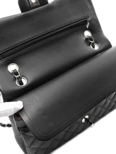 Pre-owned Chanel 2021-2022 Medium Double Flap Leather Shoulder Bag In Black